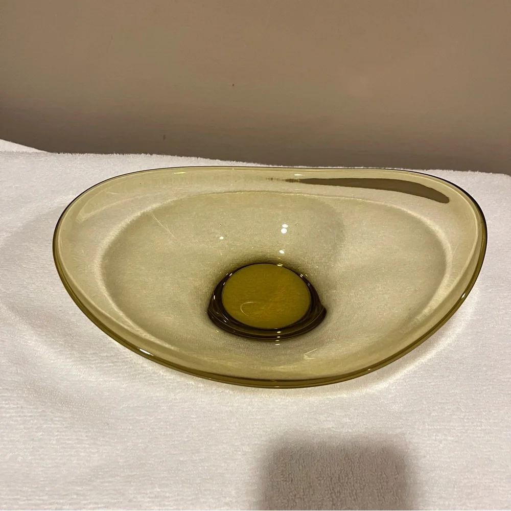 Vintage Free form Citron Olive Oblong Glass Bowl
